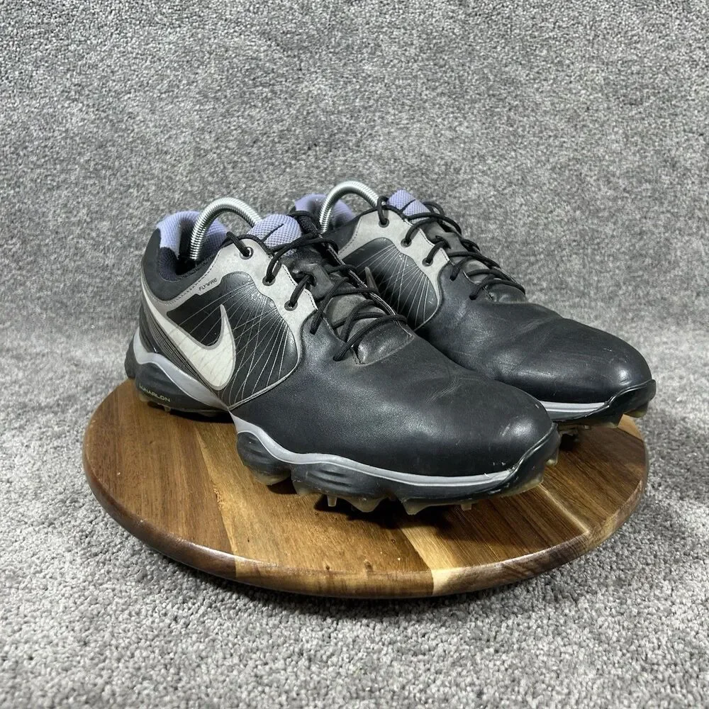 Nike Lunarlon Flywire 552073-001 Men's Size 11 Black Gray Spiked Golf Shoes Used